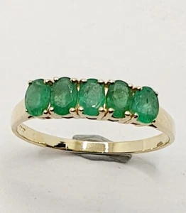 9ct Gold Emerald Five Stones Half Eternity Yellow Gold Ring Full Hallmarked - Picture 1 of 21