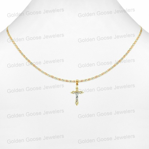 Ciondolo Crocifisso Croce Gesù in Oro Giallo Bianco 14k Catena Valentino