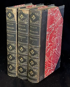 Antique Books  Wm. Prescott History of the Reign of Philip the Second 3 Vols. - Imagen 1 de 17