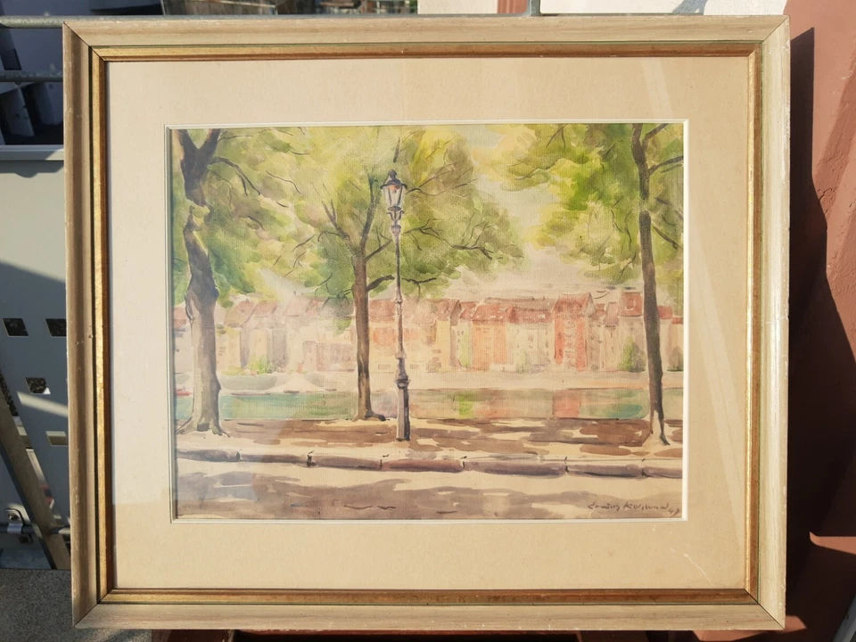 Erwin Kohlund (1915-1992) Uferpromenade Luzern ? Rhein Basel Paris? Seine?  - Bild 1 von 4