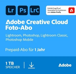 Adobe Creative Cloud Foto-Abo 1 TB Photoshop & Lightroom 1 Jahr PC/Mac DE/ML NEU - Bild 1 von 7