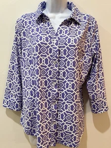 Camisa Lulu B Estampado Geométrico Abotonada Cuello Mangas 3/4 Elastizada Púrpura Grande - Imagen 1 de 20