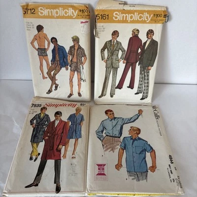 Vintage Simplicity Patterns Lot of 4 1970s Mens Vintage Leisure Bathing Suits - Image 1 of 4