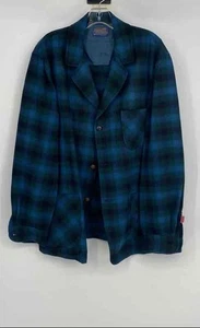 Pendleton Mens Blue Black Plaid Wool Single-Breasted Blazer Size Large - Picture 1 of 6