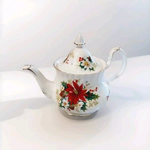 Royal Albert Teapot Bone China Poinsettia Floral England - Picture 1 of 13