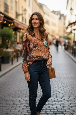 Frogbox Damen Bluse mit Stehkragen Damen Oberteil 100 % Viskose Paisley Muster - Bild 1 von 4