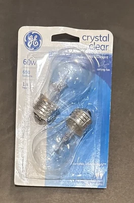 GE 60 Watt 650 Lumens Crystal Clear Ceiling Fan Bulbs 2 Medium Base New - Image 1 of 2
