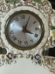Sessions Mantle Clock Ceramic Ivory Embossed Flowers Electric 10” Vintage Works - Picture 1 of 24