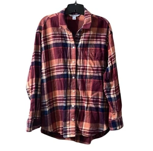 Old Navy Boyfriend Damenhemd weinrot kariert Langarm Flanell - Größe L - Bild 1 von 4