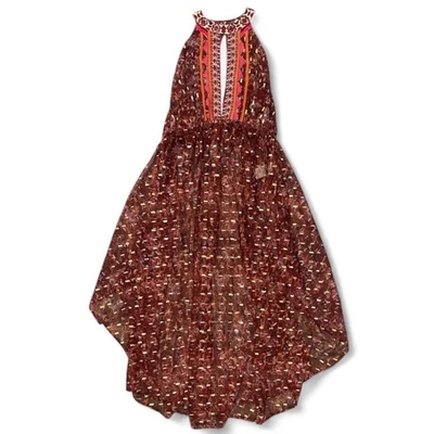 Free People Dress Boho Embroidered Halter High Low Maxi semi sheer open wmns M - Image 1 of 4