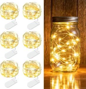 6 Pack Fairy Lights Battery Operated 20 LED String Lights Warm White Copper Wir - Picture 1 of 7