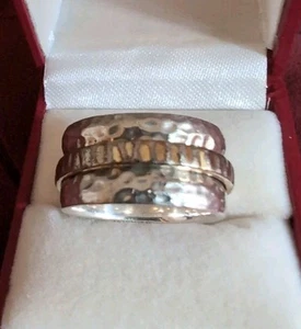 Silpada Sterling 925 Silver Textured Wide Two-Tone Spinner Ring Size 9 - Picture 1 of 8
