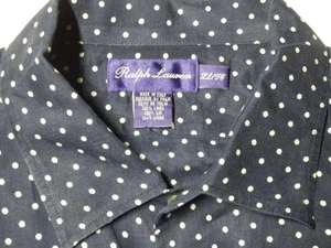 Camisa Ralph Lauren Etiqueta Púrpura Lunares Azul Marino Lino Abotonada Para Hombres Grande - Imagen 1 de 3