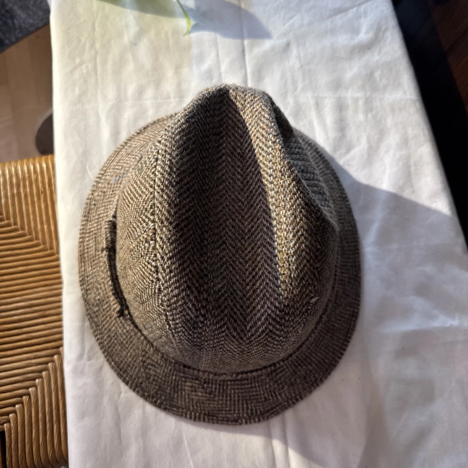 Sombrero Trilby Vintage Stetson Marrón Lana Camel Tweed. Talla XL Foto 1 de 4