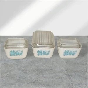 Vintage Pyrex Amish Butterprint Refrigerator Set 6 Pc, 2 - 501 & 1 - 502 w Lids - Picture 1 of 11