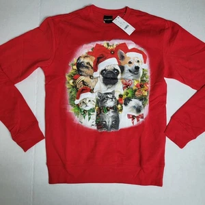 Fifth Sun Mujer S Rojo Navidad Gatos Perros Perezoso Corona Gráfico Sudadera Nueva con Etiquetas - Imagen 1 de 6