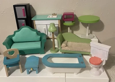 ENORME LOTE 12 piezas KidKraft Muebles Madera Casa de Muñecas Nevera Fregadero Mesa Sofá Lámpara Foto 1 de 4