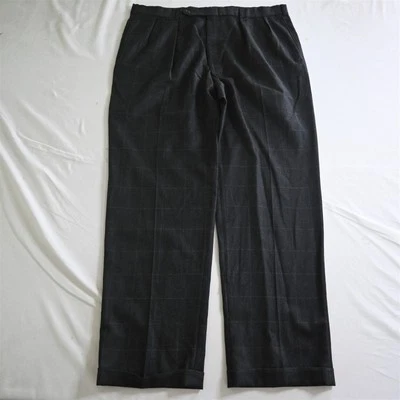 Harold Powell США 38 x 34 серый окно фланель шерсти плиссированные брюки - Изображение 1 из 4
