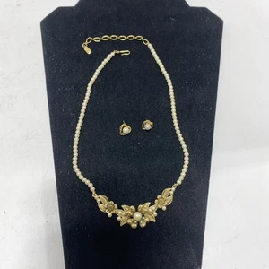 1928 Jewelry Company Faux Perlenkette und Ohrringe verstellbar 16-18,5" goldfarben - Bild 1 von 6