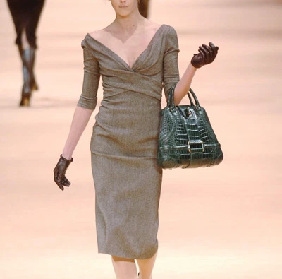 Alexander McQueen AW/05 Runway Brown Wool Tweed Crossover-Waist Dress, Size US S - Image 1 of 4