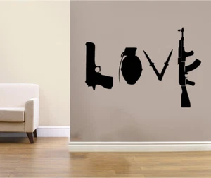 Banksy inspirierte Liebeswaffe Waffe Griffiti kein Krieg Armee Wandaufkleber Kunst Aufkleber - Bild 1 von 3
