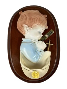 Vtg Holy Water Bowl Wall Plaque Religious Portugal Baby Boy Catholic Vtg - Picture 1 of 10