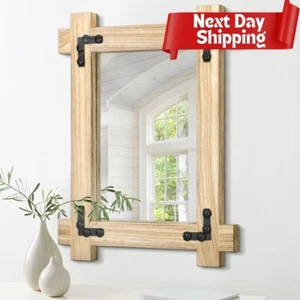 MeMoreCool Farmhouse Mirror Rustic Mirror Wood Framed Mirror 20"L x 16"W - Picture 1 of 7