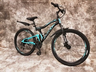26" MTB VOLLGEFEDERT 21-GG SHIMANO & SCHEIBENBREMSEN NEU 2659-200-BLAU-SCHWARZ - Bild 1 von 4