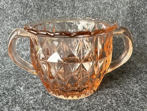 Pink Depression Glass Open Sugar Bowl "Windsor Diamond" Jeannette Glass Co - Foto 1 di 20