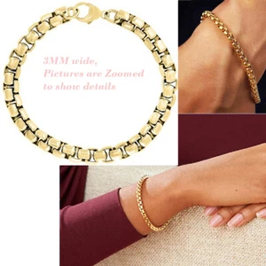 Unisex 18K Gold Filled Tarnish-Resist 8 inch 3mm Round Box Chain Bracelet,Anklet - Picture 1 of 1