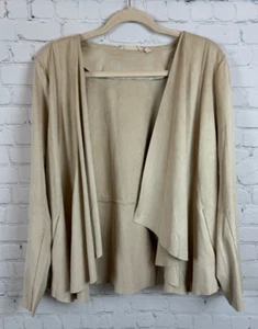 SOFT SURROUNDINGS light taupe ivory faux suede open front draped blazer jacket L - Picture 1 of 9