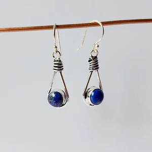 Lapis Lazuli Gemstone Handmade 925 Sterling Silver Earrings Jewelry For Love - Picture 1 of 5