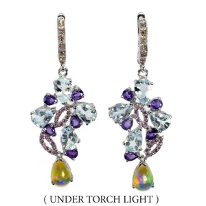 925 Sterling Silver Earrings Pear Fire Opal Amethyst Sapphire Gemstone Jewelry - Picture 1 of 10