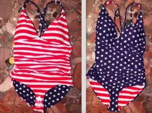 Costume da bagno intero Nip Tuck Bond-eye reversibile USA America Patriotic donna 10 - Foto 1 di 6