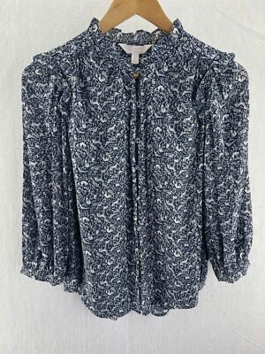 Top Lauren Conrad S Azul Blanco Botón Delantero Usado en Excelente Condición (W5742-L12)  Foto 1 de 4