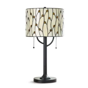 HomeGlam Tiffany Table Lamp 25"H ORB Finish Spider Fitter 2-Light w/ Pull Chain - Picture 1 of 2