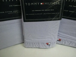 Vintage New Tommy Hilfiger SUMMERTIME Lavender Gingham Ruffled Sheet Set - Queen - Picture 1 of 12