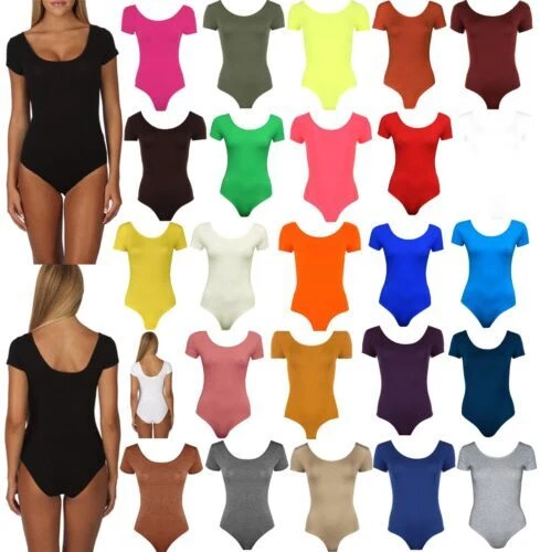 Ladies Women Round Neck Dance Bodysuit Short Cap Sleeve Leotard Gymnastic Top - Image 1 of 1