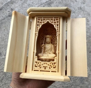 Statua Ksitigarbha in legno di cipresso intagliato altare buddista Butsudan casa santuario - Foto 1 di 3