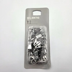 Ikea Riktig Curtain Hooks With Clips Stainless Steel 24 Pack 802.122.01 NEW - Picture 1 of 2