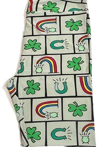 Lularoe Tall & Curvy 12-18 Leggings RAINBOW Horseshoe POT GOLD Shamrock Clover - Picture 1 of 2
