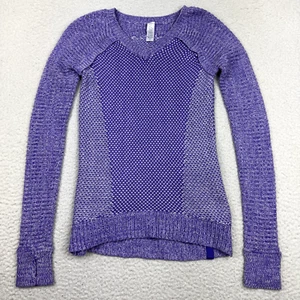 Ivivva Busy to be Cozy V-Neck Pullover Sweater Girl's 12 Purple Knit Slim Fit - Picture 1 of 9