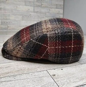 Bigalli "Boston" rot/blau karierte Wollmischung tailliert Gatsby Stil Kappe, Größe Small - Bild 1 von 9