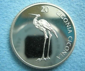 SLOVENIA 20 tolars 2003 PROOF UNC PP Bird Stork Nature Ciconia Animal Scarce - Picture 1 of 2