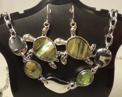 Pendientes Tortuga Marina Lia Sophia Estilo Abulón Cuentas Tono Plata Collar Largo 41" Foto 1 de 4