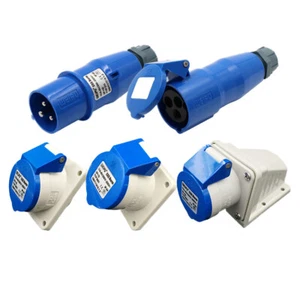 230V 16/32Amp 3Pin Industrial Site Plugs &Socket IP44 Male/Female Connector 2P+E - Picture 1 of 26