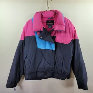 Chaqueta de esquí vintage Hermans para mujer forrada de plumón rosa azul negra talla grande - Imagen 1 de 7