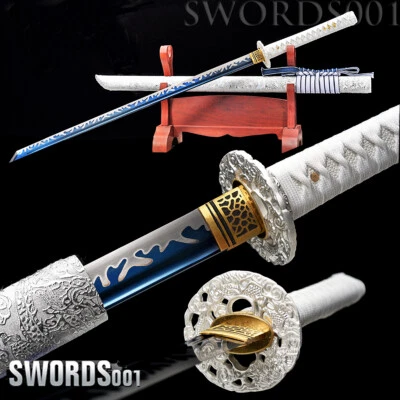 Espada Ninja Hoja Recta Azul Acero Manganeso Chino Tang Dao Patrón de Llama Foto 1 de 4