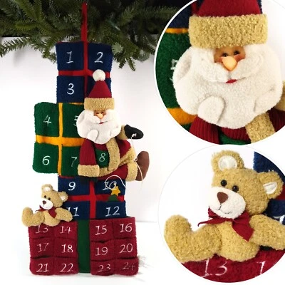 Plush Advent Calendar Santa Teddy Bear Soft Pocket Tree Dec Christmas Countdown - Image 1 of 4