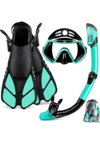 #1118 Mask Fin Snorkel Set, Travel Size Snorkeling Gear for Adults S/M 4.5-8.5 - Picture 1 of 22